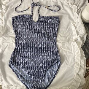 Tory Burch Blue Geometric One Piece Swimsuit